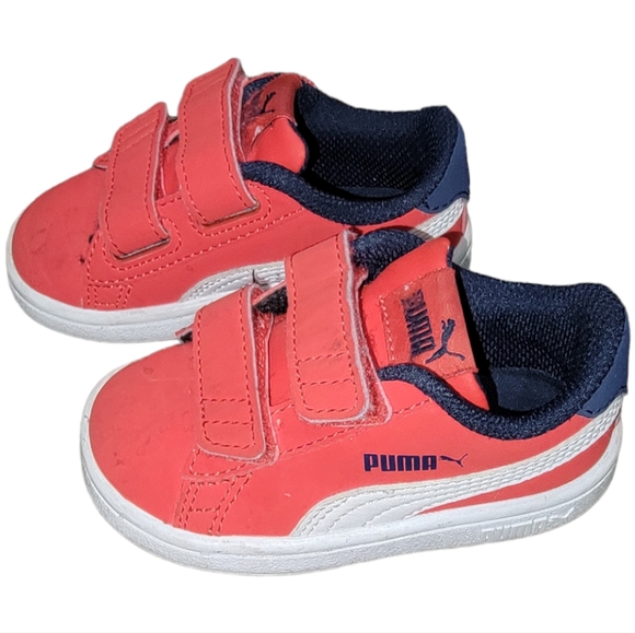 Red, white & blue double velcro strap puma sneakers. Girls size 5C - Picture 3 of 4
